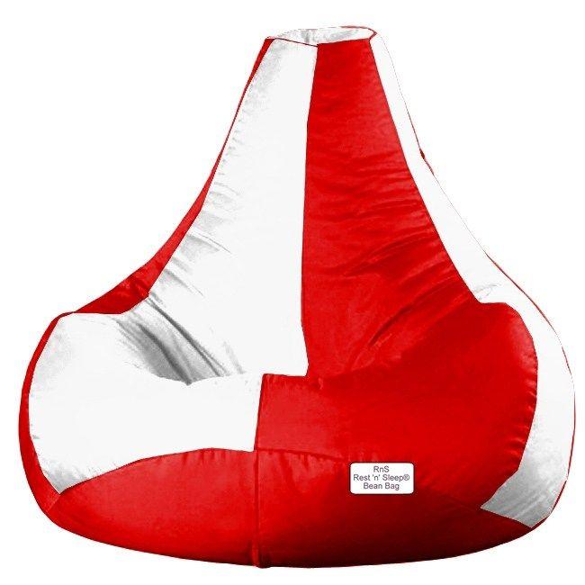 White with Red Tear Drop Logo - RestnSleep Bean Bag Filled with Beans Filler Teardrop Chair White