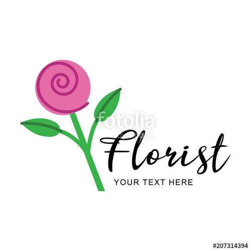 Florist Company Logo - Simple pink flower vector graphic icon, logo with writing Florist ...