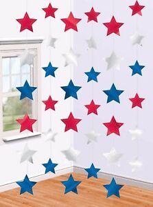 Us Red White Blue Star Logo - 7ft Red White Blue Star String Party Decorations Team GB USA