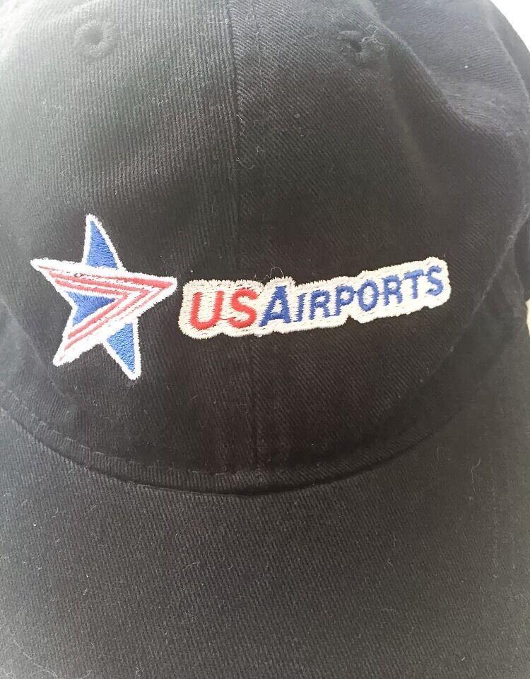 Us Red White Blue Star Logo - US Airports Black Baseball Cap Hat Rare Red White Blue Star Logo ...