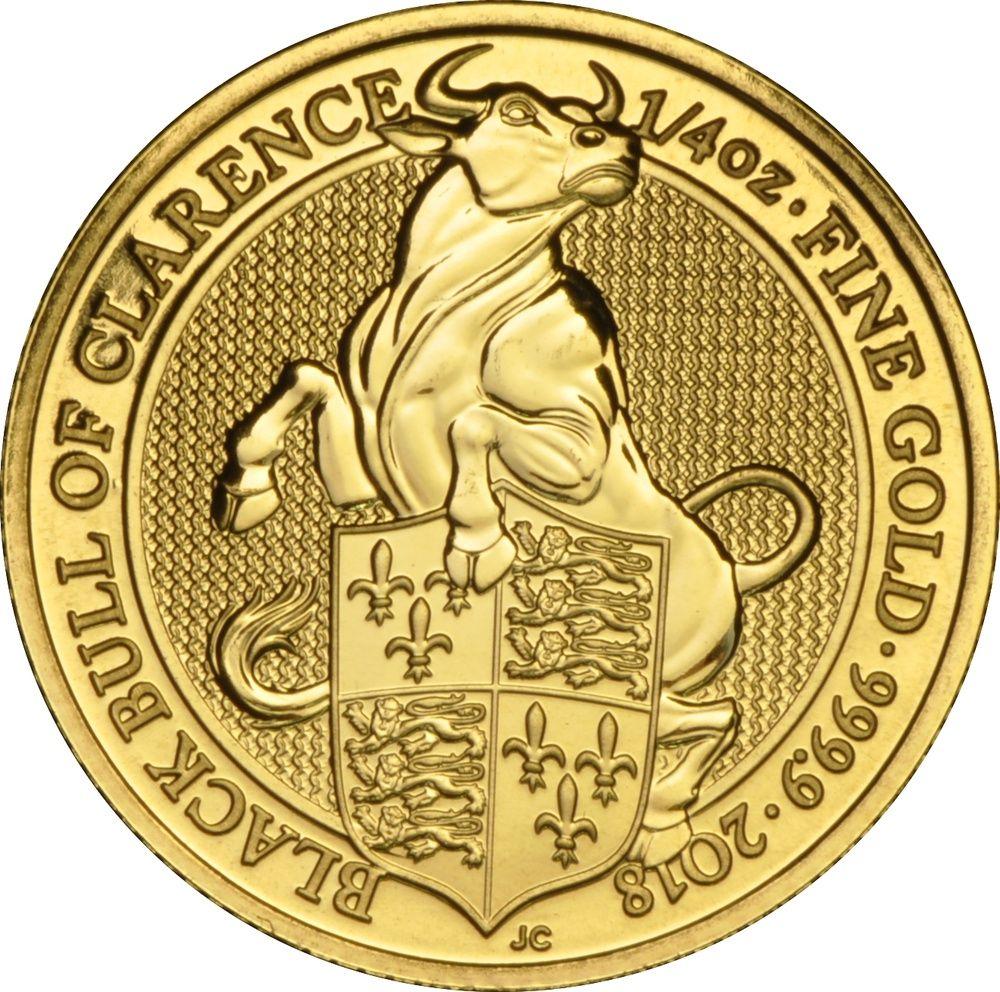 Black and Gold Bull Logo - 1/4oz Gold Coin, Black Bull of Clarence - Queens Beast - £297.20