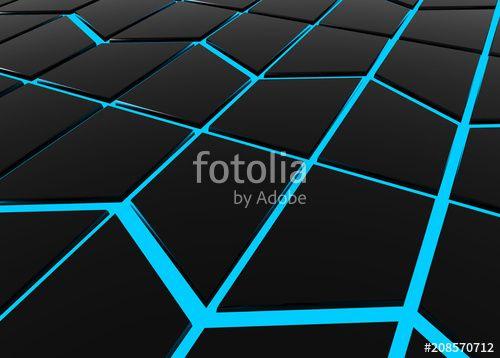 Blue Trapezoid Logo - 3D rendering. Abstract modern black trapezoid shape pattern tile