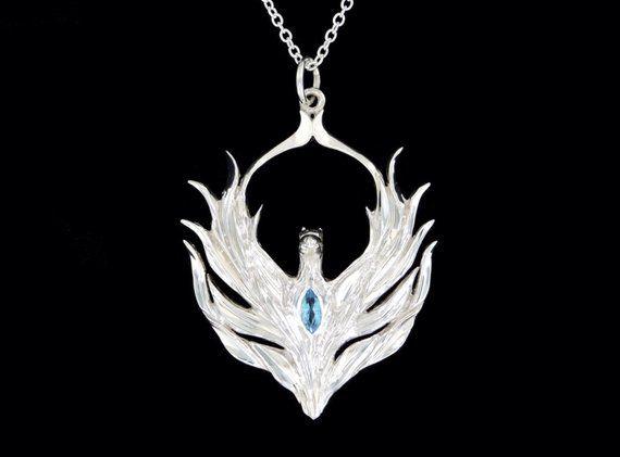 Silver Phoenix Logo - Sterling Silver Phoenix with Genuine Marquise Cut Blue Topaz | Etsy