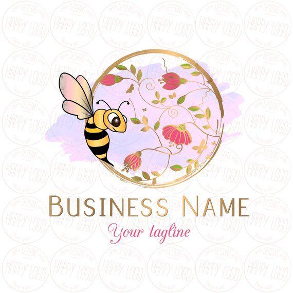 Pink Bee Logo - DIGITAL Custom logo design Bee flowers logo Bee cute logo | Etsy