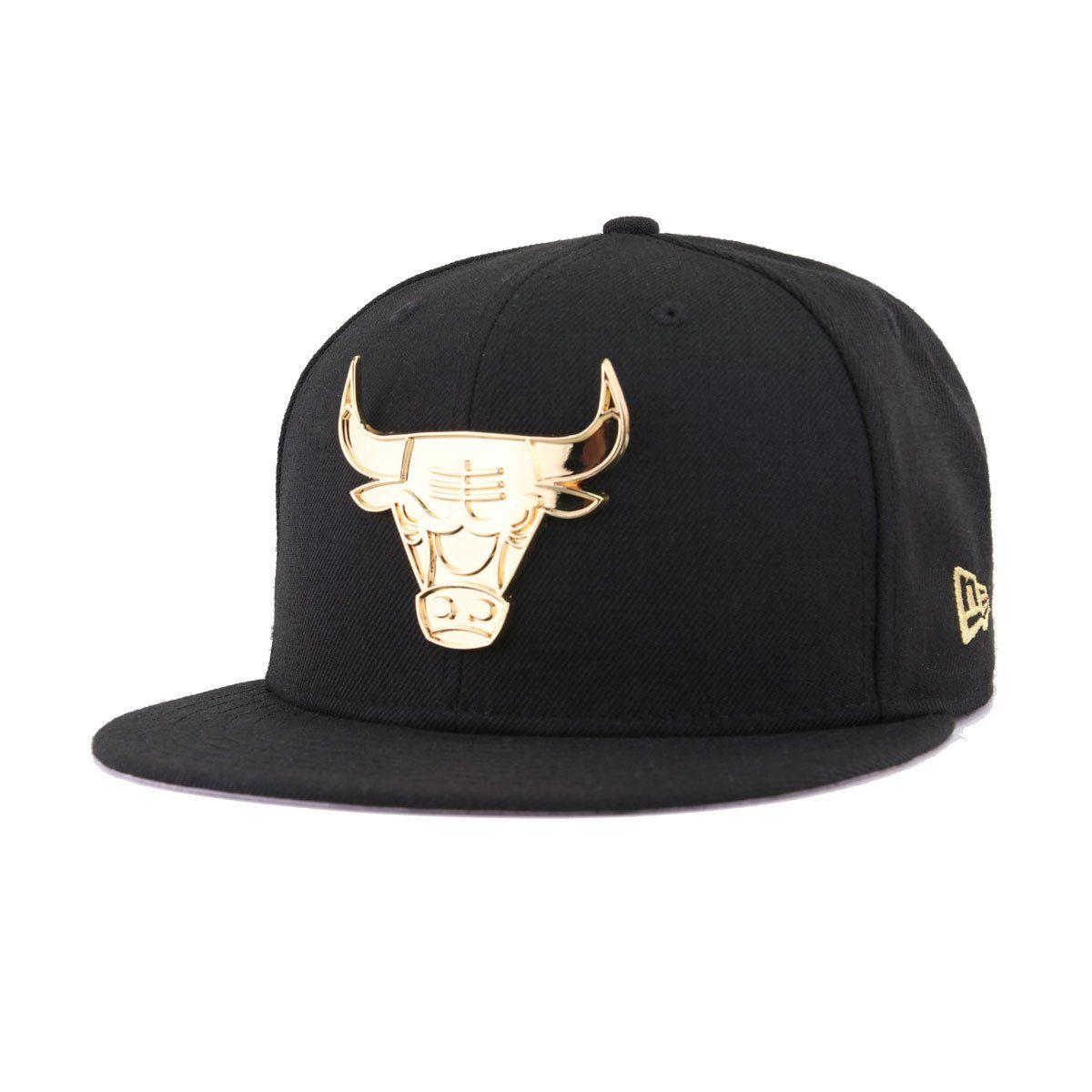 Black and Gold Bull Logo - Chicago Bulls Black Gold Metal Badge New Era 59Fifty Fitted