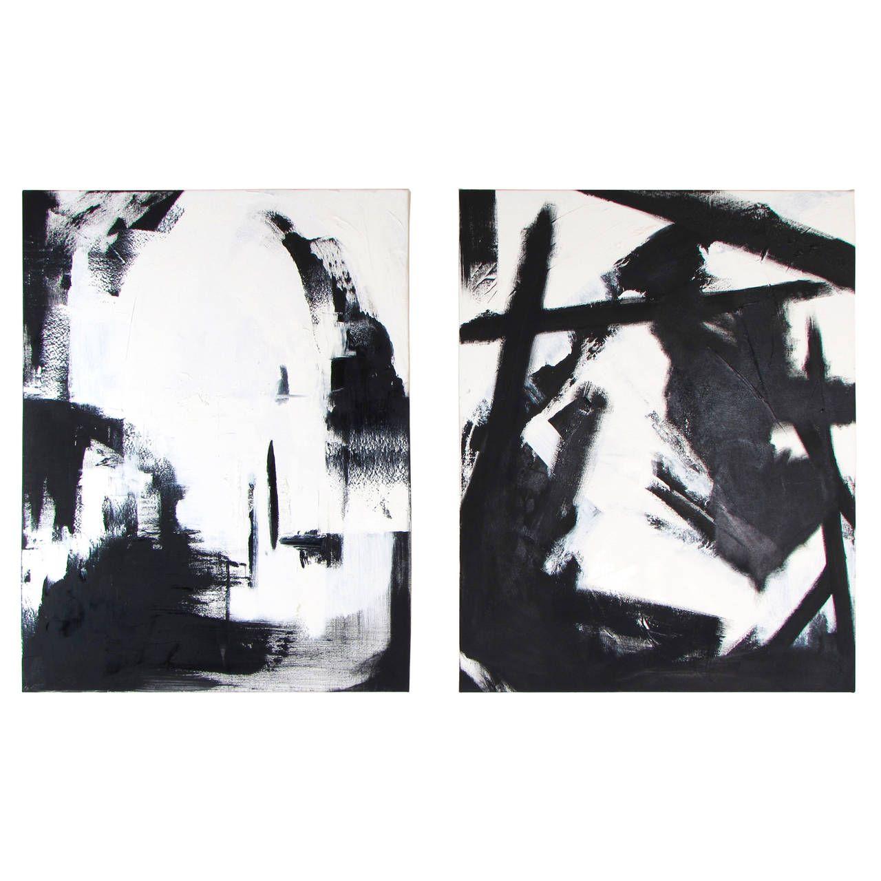 Painting Black and White Logo - Large Black and White Oil on Canvas Abstract Paintings by Guillermo ...