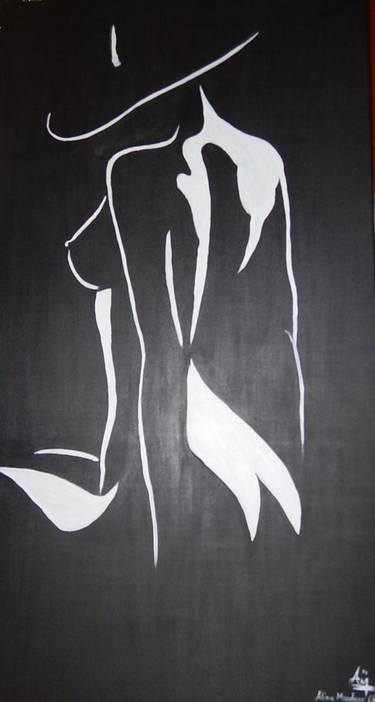 Painting Black and White Logo - XXL PAINTING 70x130cm BIG CANVAS nude curvy woman original art sexy ...