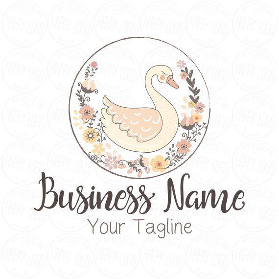 Cute Flowers Logo - DIGITAL Custom logo design swan cute flowers logo swan
