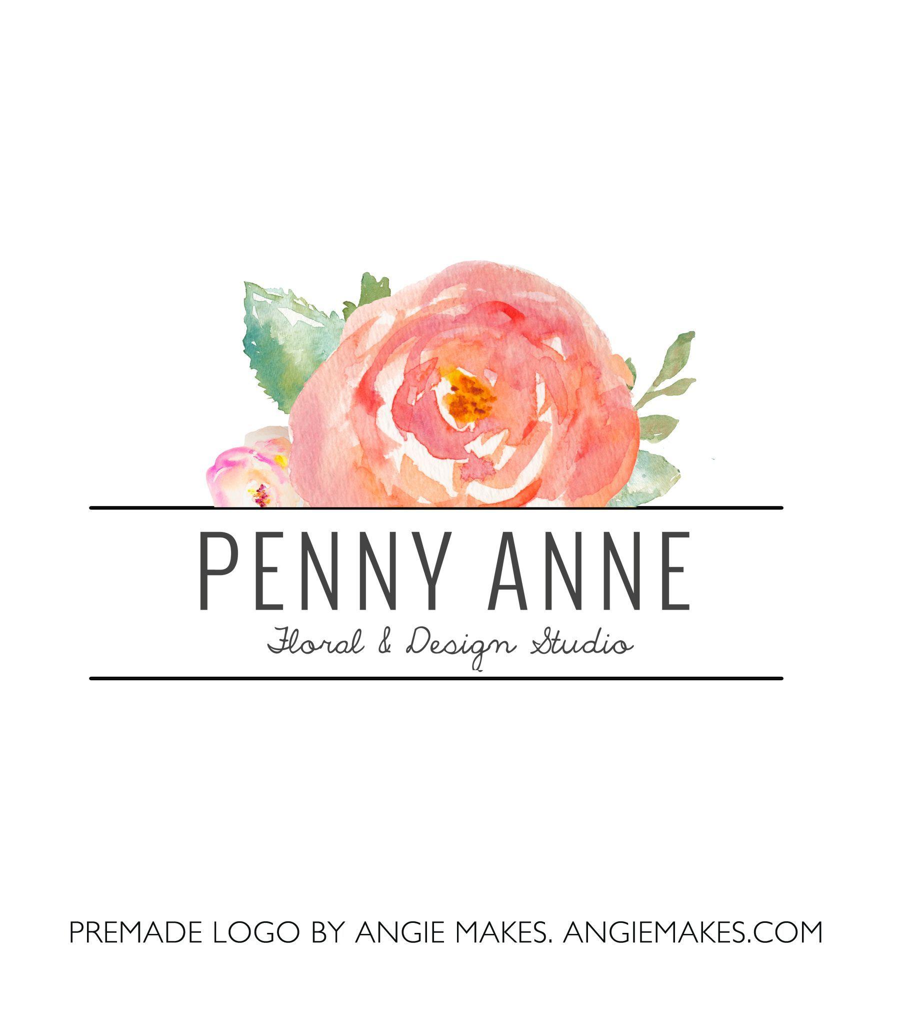 Cute Flowers Logo - Penny Anne - Watercolor Premade Logo | Logos | Logos, Watercolor ...