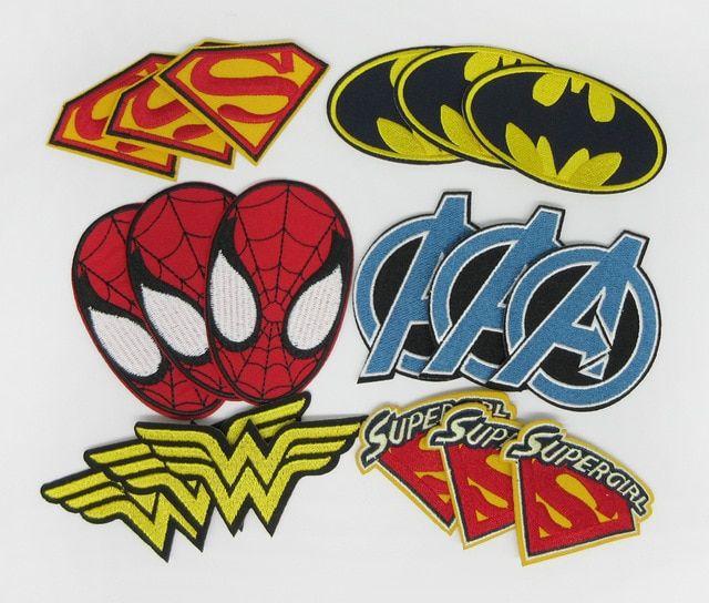 Batman Spider-Man Superman Logo - US $13.68 |18pcs Mixed Lot Super Hero Cloth Stickers Batman SpiderMan  Superman Wonder Woman Supergirl Avengers Logo DIY Clothes Badge-in Stickers  from ...