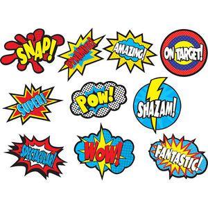 Mixed Superhero Logo - x Superhero Sayings Cut Out Cards. Mixed Colour Designs