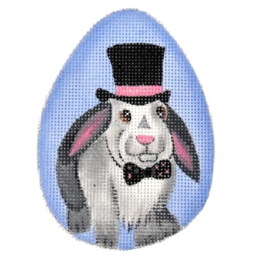 Whiskers and Hat with Blue Oval Logo - Top Hat Bunny Egg Needlepoint Canvas