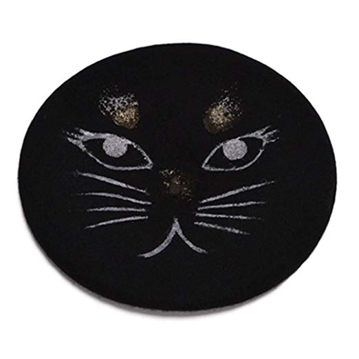 Whiskers and Hat with Blue Oval Logo - WIONWOW Women Beret Hat 100% Wool Basque Beret French Hat for Girl ...