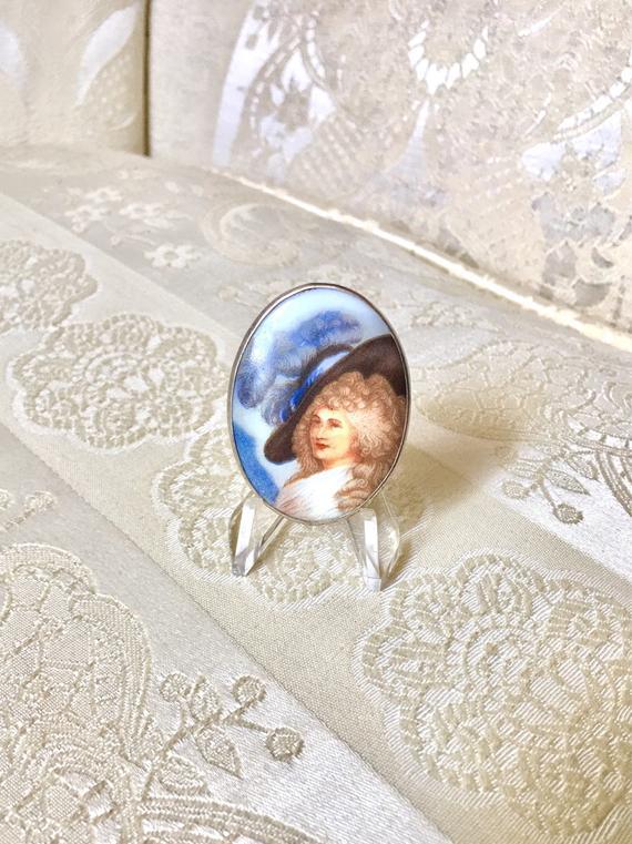 Whiskers and Hat with Blue Oval Logo - Sterling Silver Large Victorian Edwardian Lady Blue Feather | Etsy