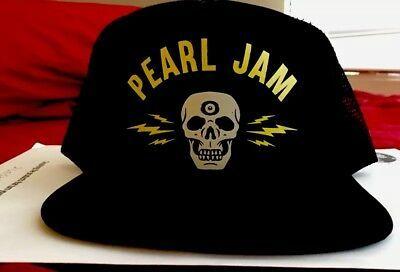 Pearl Jam Skull Logo - PEARL JAM Trucker Hat Black Mesh Skull Lighting Bolts Logo