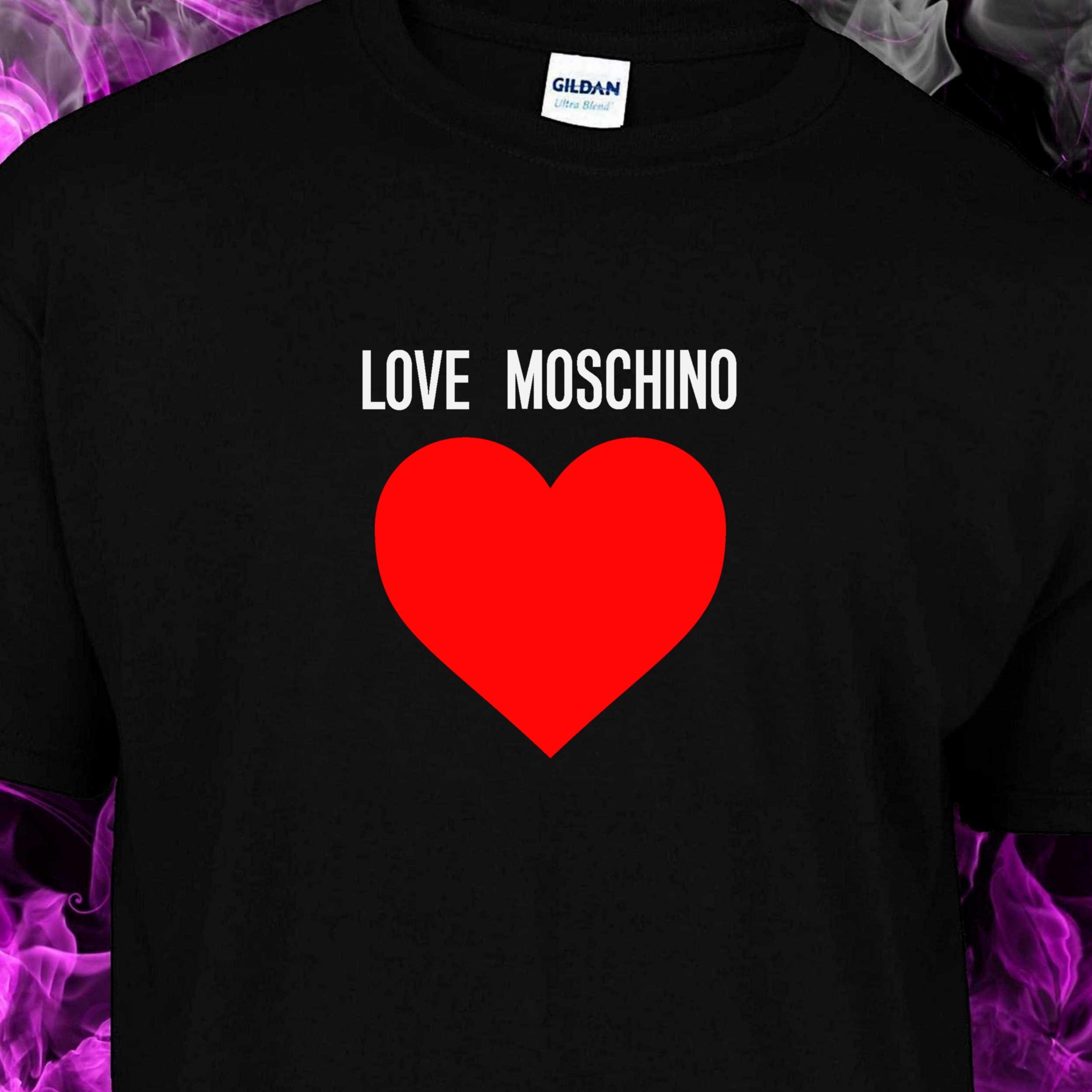 Purple and Red Logo - LOVE MOSCHIN0 HEART – Black Tshirt ( WHITE & RED LOGO) – T-Industries