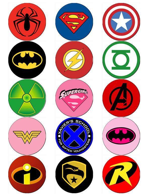 All Superhero Logo - Superhero logo v2 edible wafer paper or icing sheet toppers cupcake ...