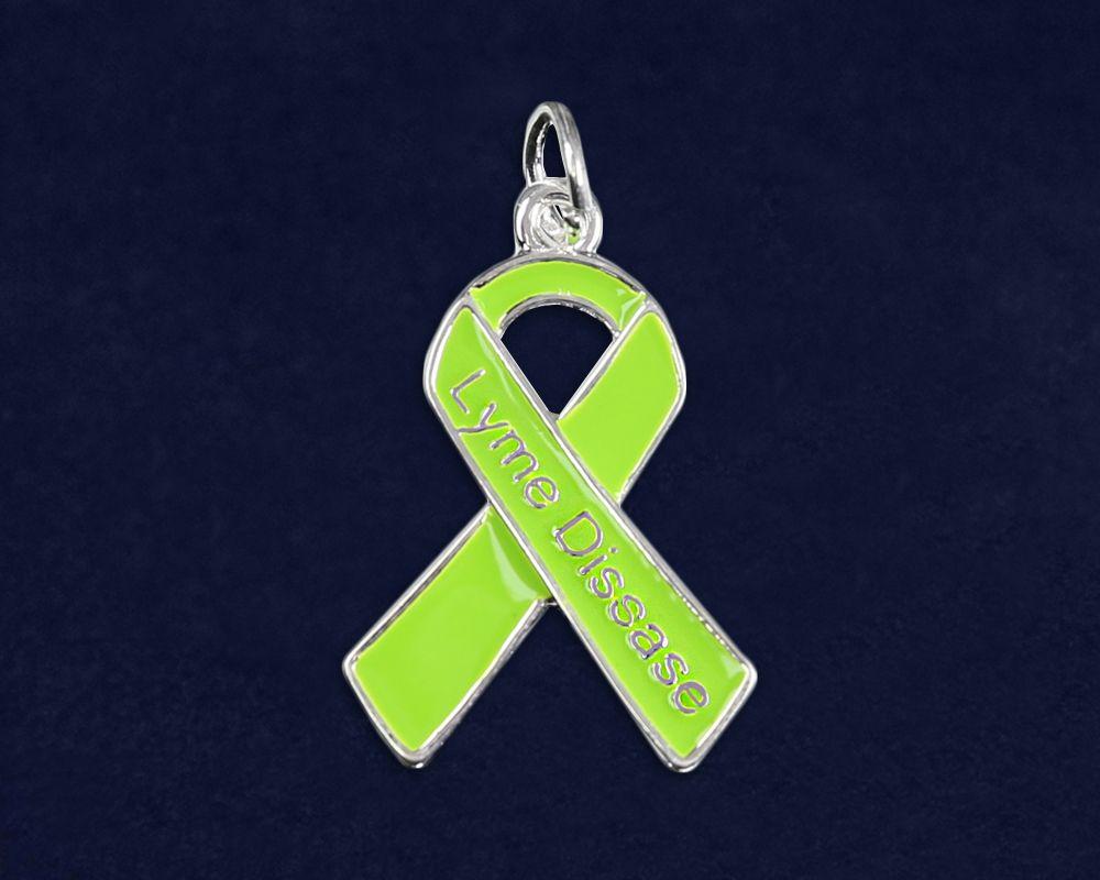 Lime Green C Logo - Lyme Disease Lime Green Ribbon Charm, Awareness Bracelet Pendant