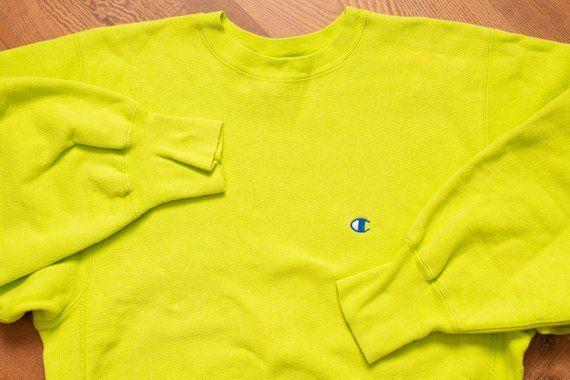 Lime Green C Logo - Champion Lime Green Sweatshirt M L Reverse Weave Vintage