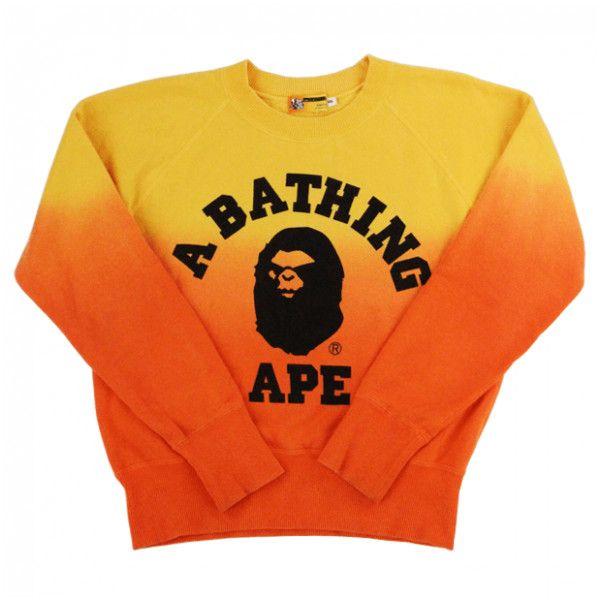 Orange BAPE Logo - Bape Orange dip dye college logo crewneck ($295) ❤ liked