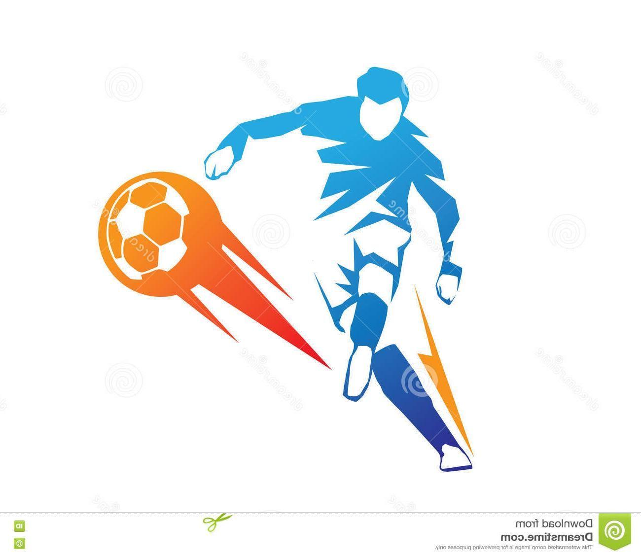 Football Player Logo - Best 15 Football Player Action Logo Ball Fire Penalty Kick Blue