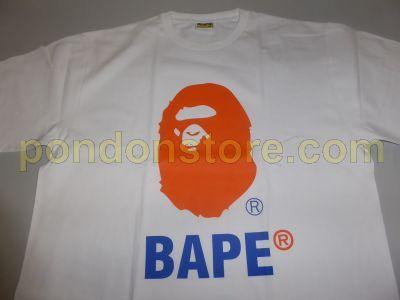 Orange BAPE Logo - A BATHING APE : bape logo on head colors white/orange tee [Pondon Store]