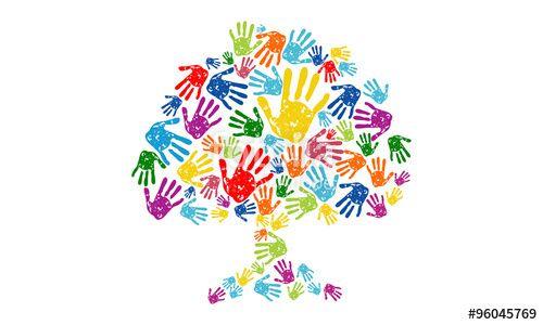 Community Tree Logo - colorful tree hand logo, social community vector logo design