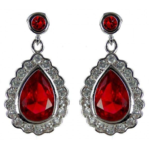White with Red Teardrop Logo - 18K Red Teardrop and White Topaz Gemstone earrings