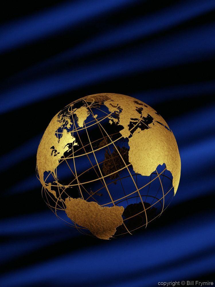 Gold Blue Globe Logo - golden wire globe on blue