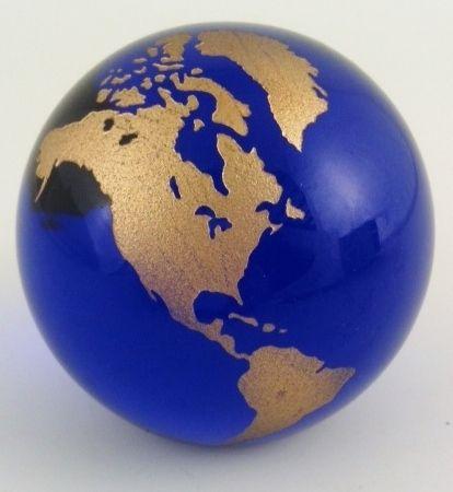 Gold Blue Globe Logo - Cobalt Blue Globe with Gold Continents Paperweight - Engraved Gift