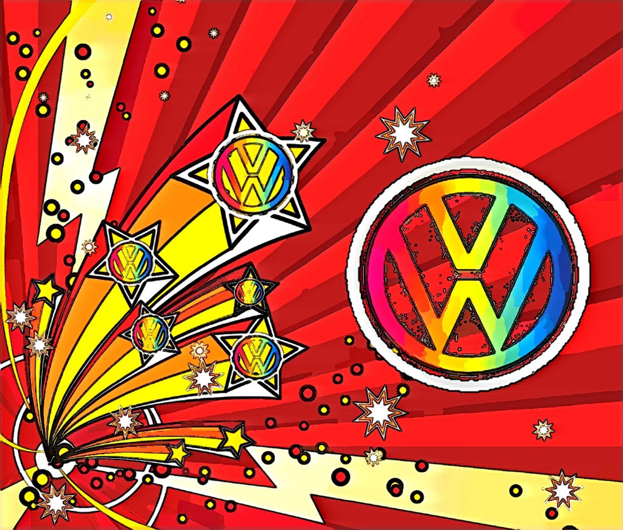 A Maroon Cartoon Logo - Firework VW Cartoon Volkswagen logo Tshirt