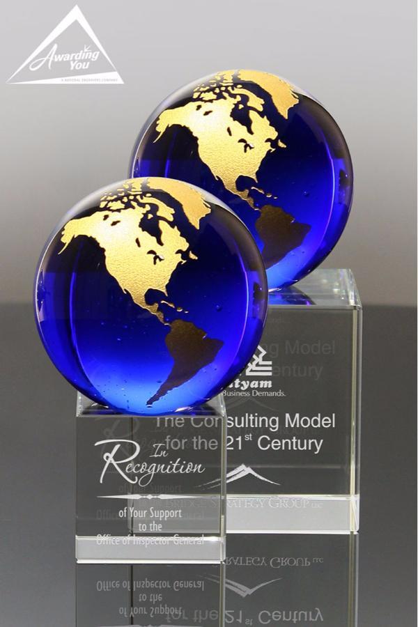 Gold Blue Globe Logo - Duke Blue Glass Globe Award - Gold Family