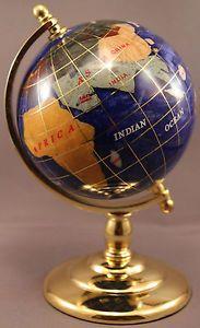 Gold Blue Globe Logo - Genuine Multi-Gemstone Desktop Globe Gold Tone Base Navy Blue Globe ...