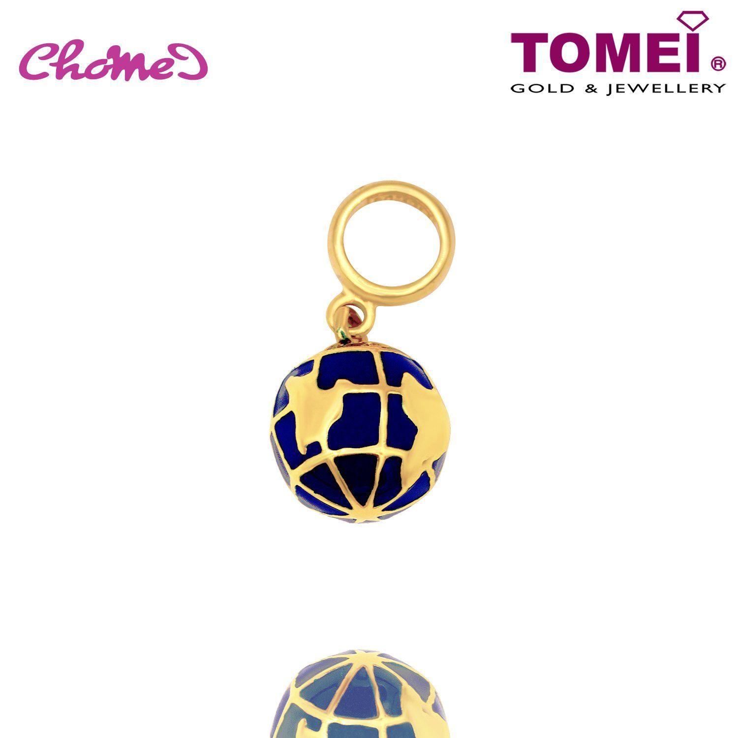 Gold Blue Globe Logo - Tomei Yellow Gold 916 (22K) Ocean Blue Globe Chomel Charm (TM