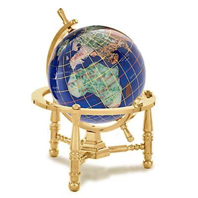Gold Blue Globe Logo - Inch Caribbean Blue Globe on Gold or Silver Nautical Stand