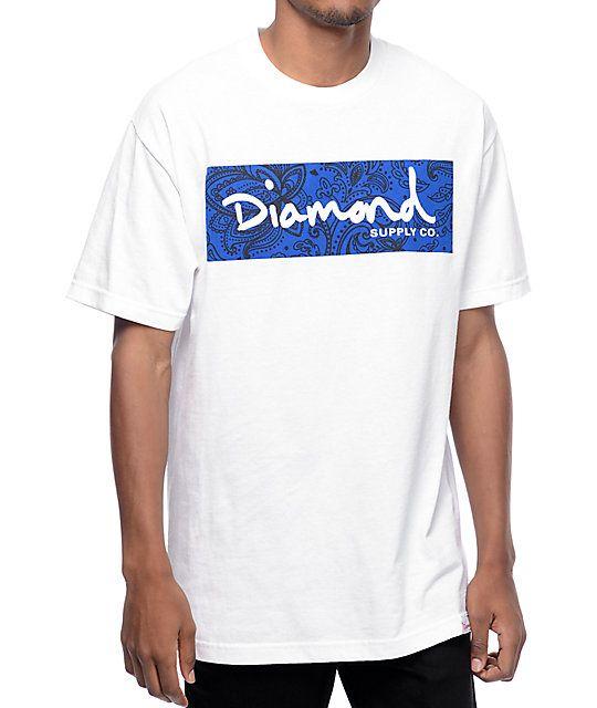 White a Blue Box Logo - Diamond Supply Co Radiant Box Logo White T Shirt