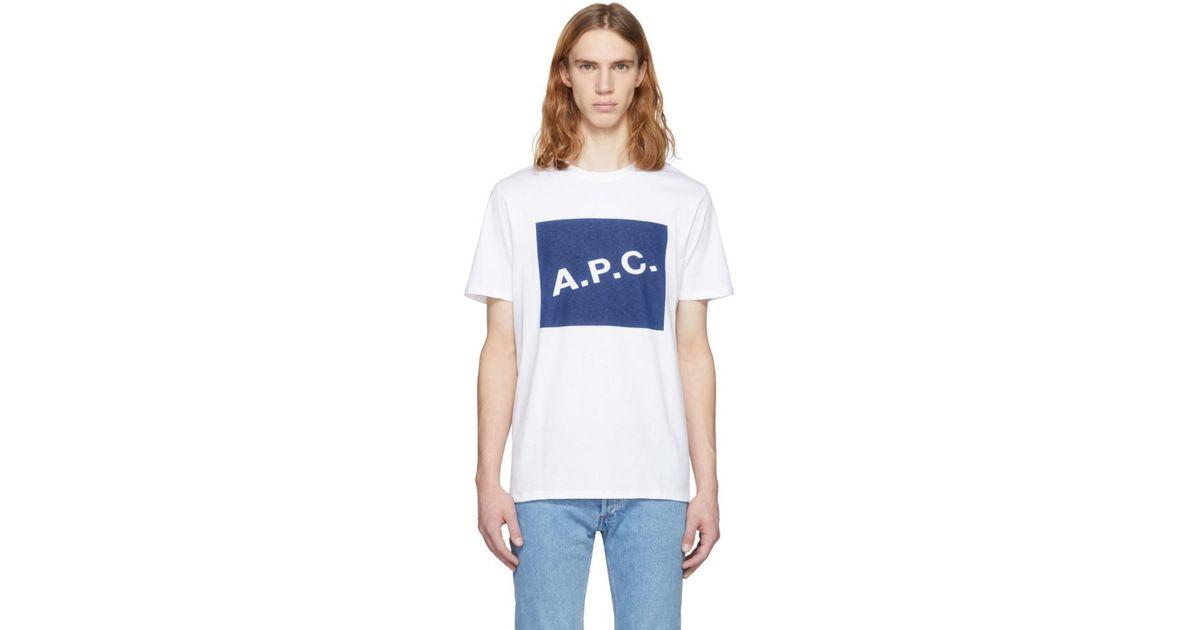 Blue Box Logo - A.P.C. White And Blue Box Logo T-shirt in Blue for Men - Lyst