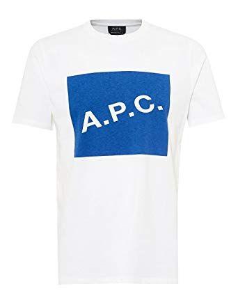 White a Blue Box Logo - APC A.P.C. Mens Kraft T Shirt, A.P.C. Box Logo White Tee: Amazon.co