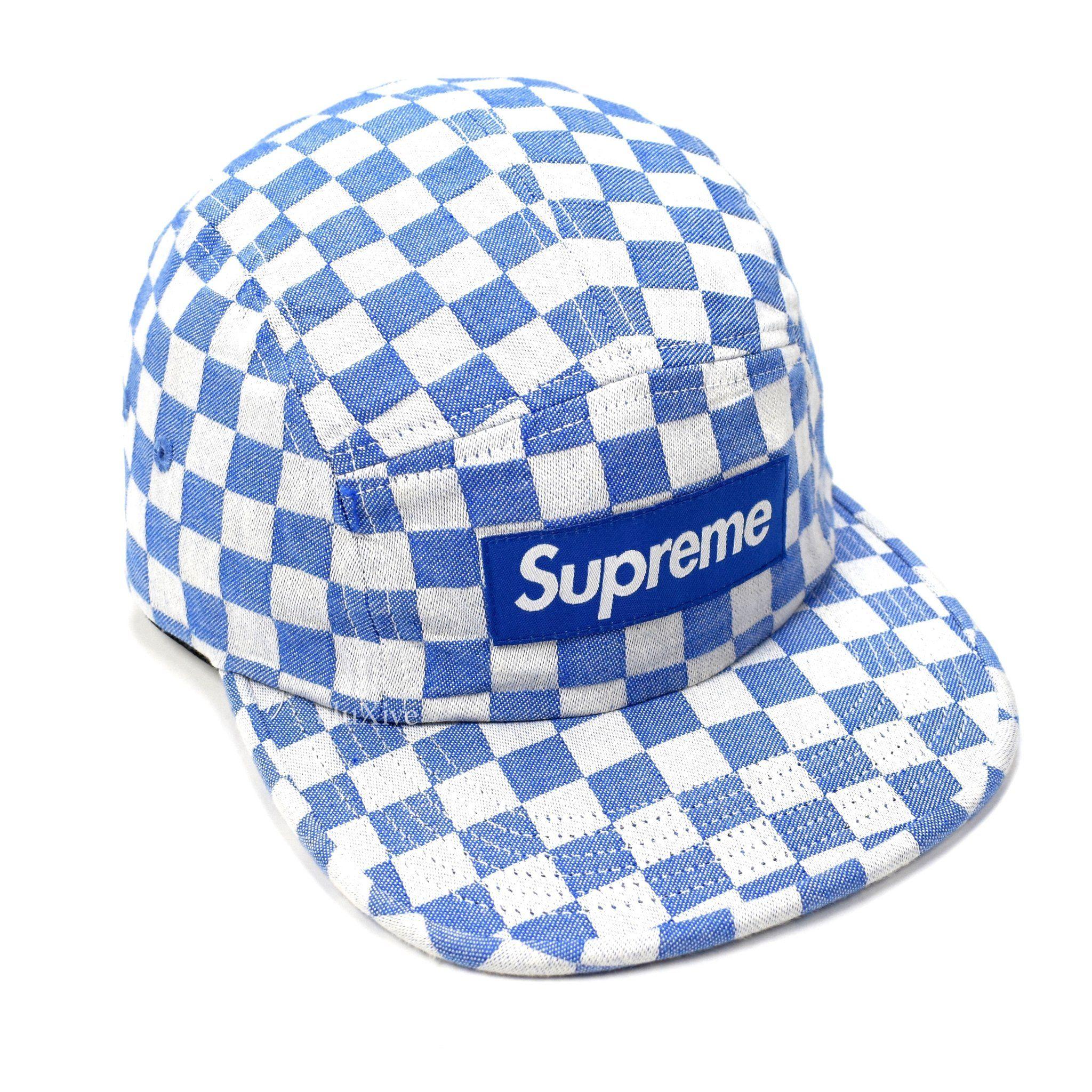 White a Blue Box Logo - Supreme Blue / White Checkered Box Logo Camp Cap Hat