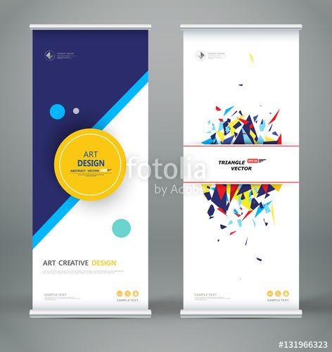 Blue and Yellow Triangle Logo - Abstract roll up. Brochure cover design. Creative round text frame ...