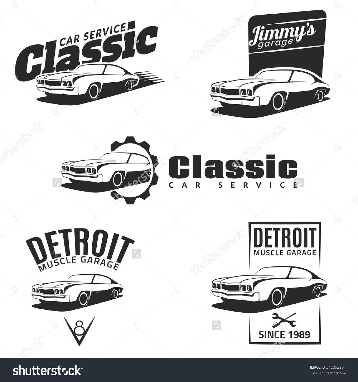 Classic Auto Repair Logo - Set of classic muscle car emblems, badges and icons. Service car ...