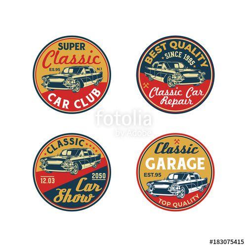 Classic Auto Repair Logo - Set of Colored Old Retro Style Vintage Classic Car Vector Logo