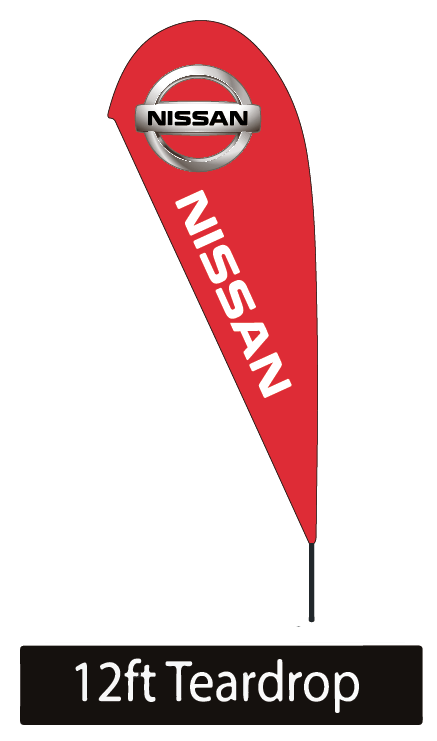 White with Red Teardrop Logo - NISSAN RED Teardrop 12ft Flag Kit Fiberglass Pole & SPINNING GROUND ...