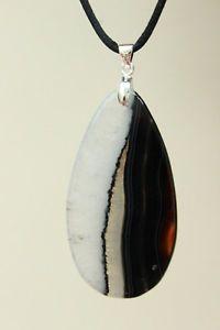 White with Red Teardrop Logo - BLACK White & a Dash of Red Teardrop AGATE PENDANT Necklace 53x28mm