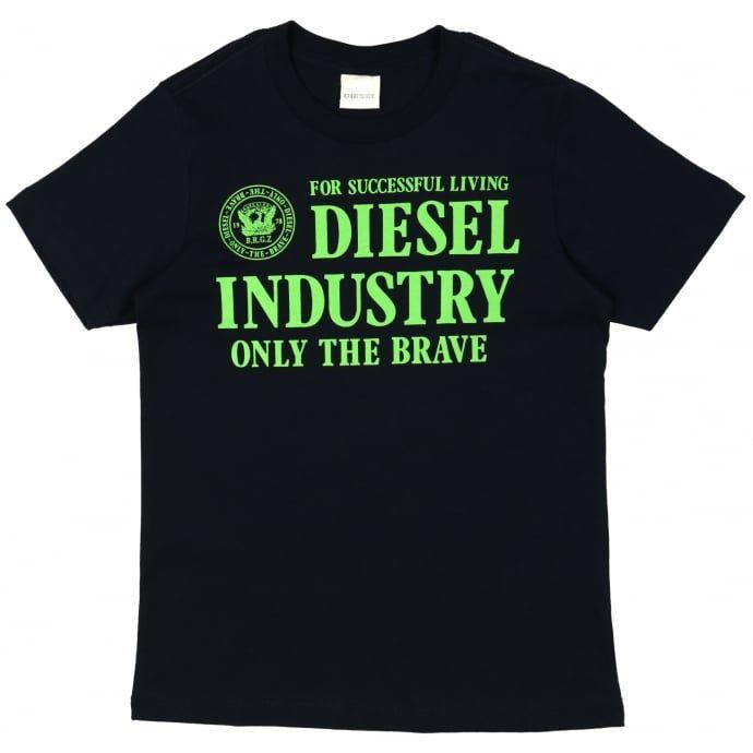 Navy and Green Logo - Diesel Boys Navy T Shirt With Green Logo Print