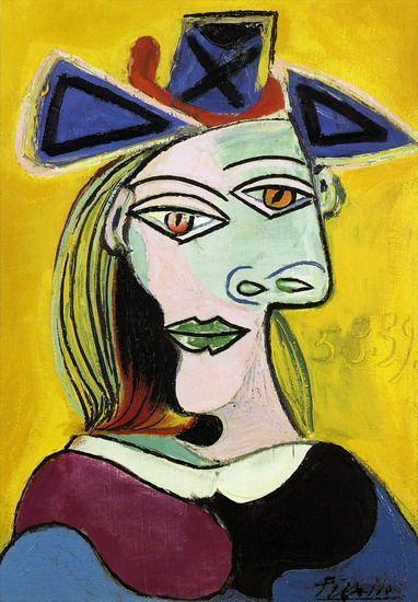 Lady with Blue Head Logo - Head of a Woman with blue hat red ribbon. picasso Search