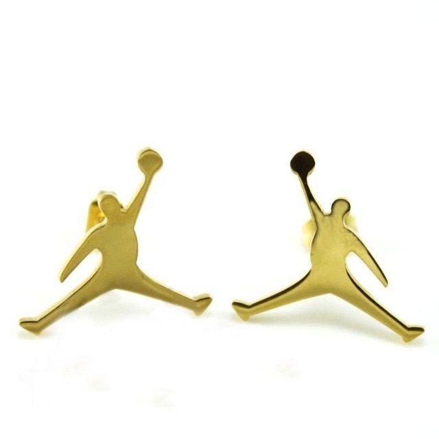 Gold Jumpman Logo - 1Pair HOT Unisex Stainless Steel Cute Jordan Jumpman Logo Earrings