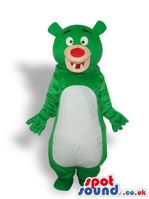 White and Green Bear Logo - Green Bear Animal Plush SPOTSOUND US Mascot Costume With White Belly