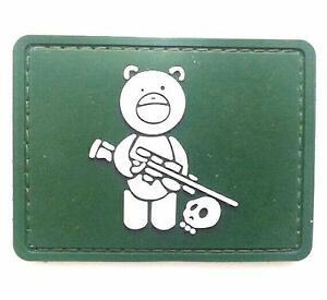 White and Green Bear Logo - Sniper Bear Logo Paintball Airsoft PVC Velcro Patch OD Green