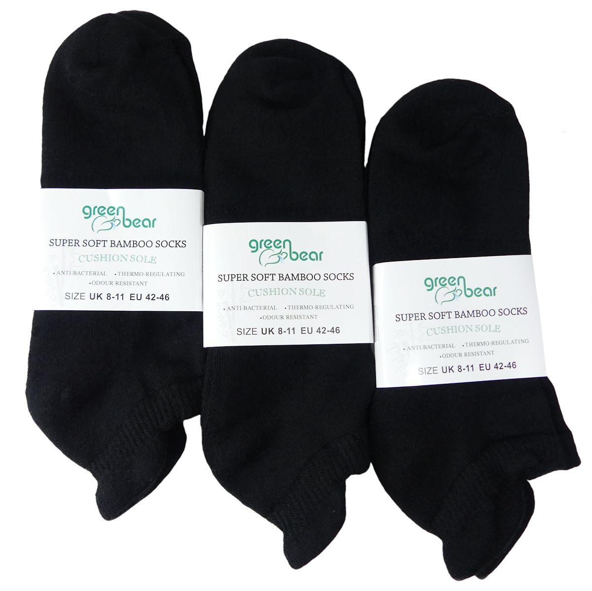 White and Green Bear Logo - Men's Ladies Unisex Bamboo Trainer Ankle Socks 3 Pack